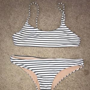 black and white striped bikini set